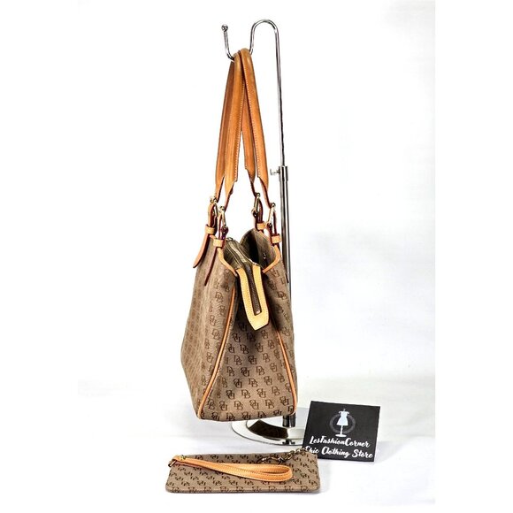 Dooney and Bourke Mocha Signature Monogram Logo Purse Satchel Medium 1701 - Picture 4 of 16